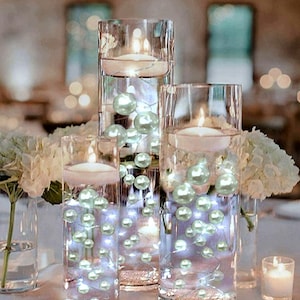 75 Floating White Pearls- Fills 1 Gallon For Your Vases- With Option of 3 Submersible Fairy Lights Strings
