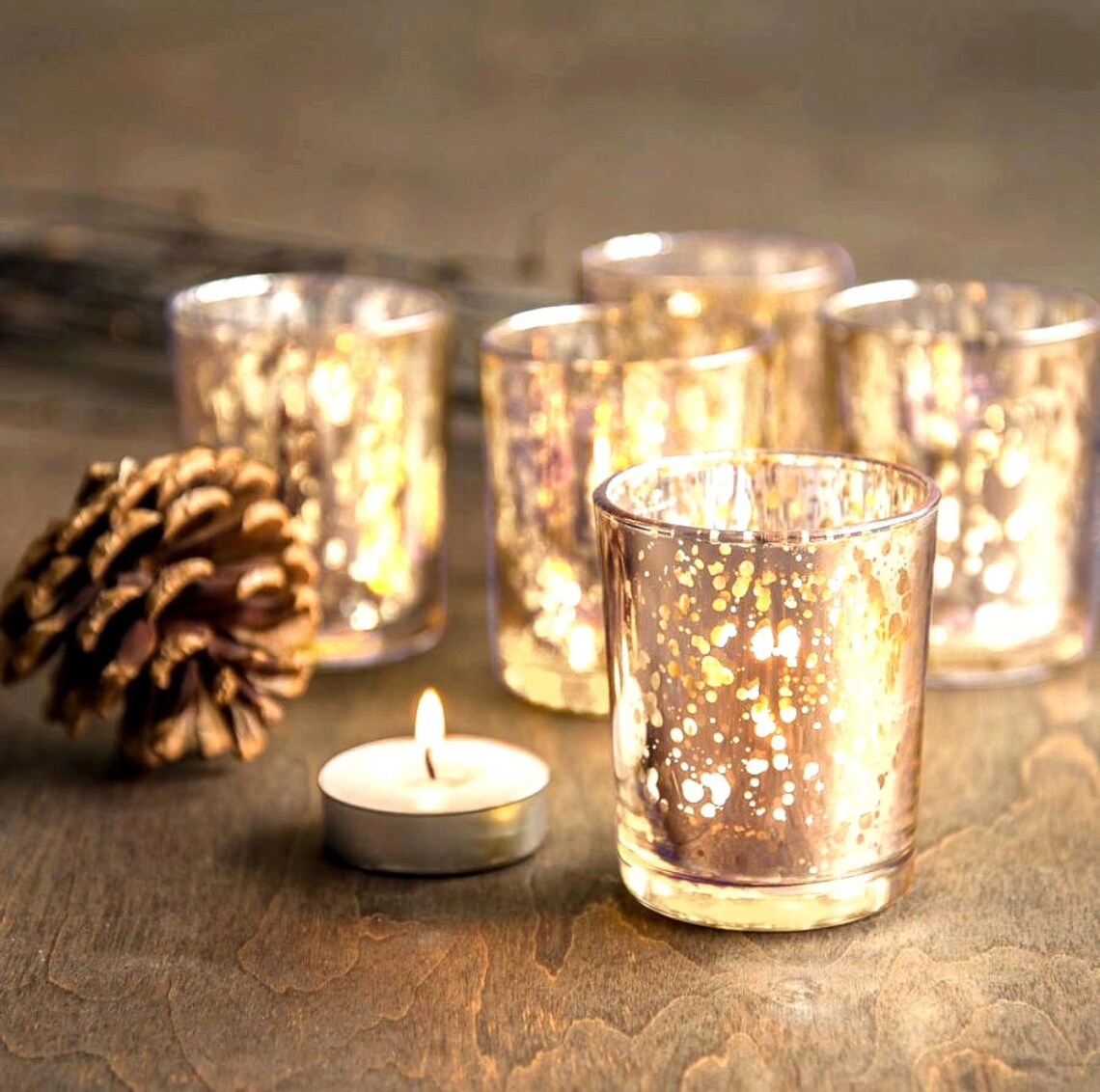 Gold Mercury Glass Votive Candle Holder David Tutera Etsy