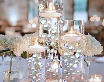 100 Floating White Pearls & Sparkling Gems-Large-Option 6 Submersible LED Fairy Lights Strings with Hidable Submersible Batteries-Fills 2Gal