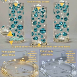 100 Floating White Pearls & Matching Sparkling Gems-Fills 2 Gallons for Vases-Option: 6 Submersible Fairy Lights Strings image 3
