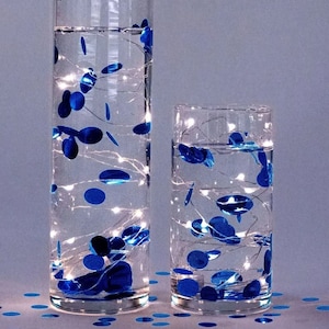 Floating Metallic Royal Blue/Navy Confetti - 2000pc - Fills 1 Gallon For Vases-Option: 3 Submersible Fairy Lights Strings - Vase Decorations