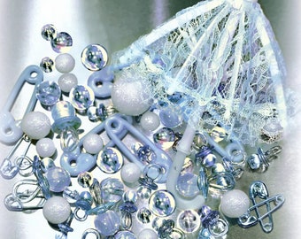 60 Floating Blue Baby Shower Pacifiers, Saftey Pins, Umbrellas & More-Fills 1 Gallon for vases-option: 3 Submersible Fairy Lights Strings