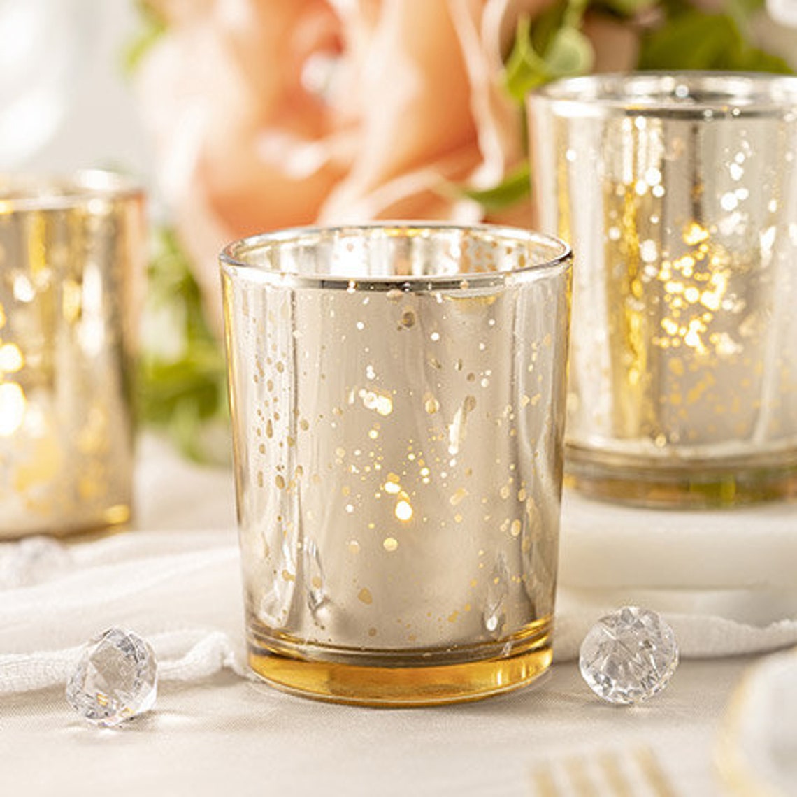 6 Gold Mercury Glass Votive Candle Holder David Tutera Etsy