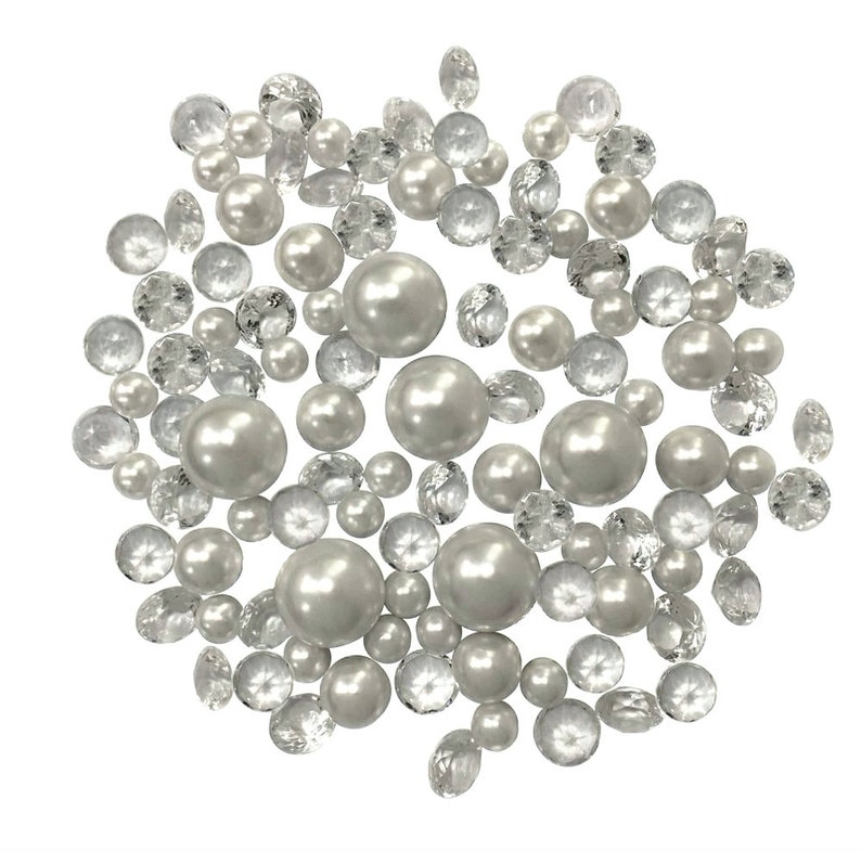 100 Floating White Pearls & Matching Sparkling Gems-Fills 2 Gallons for Vases-Option: 6 Submersible Fairy Lights Strings image 2