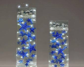 50 Blue Floating Stars-Sparkling- Large- Resin- Option 3 Submersible LED Fairy Lights Strings Hidable Submersible Batteries- Fills 1 Gallon