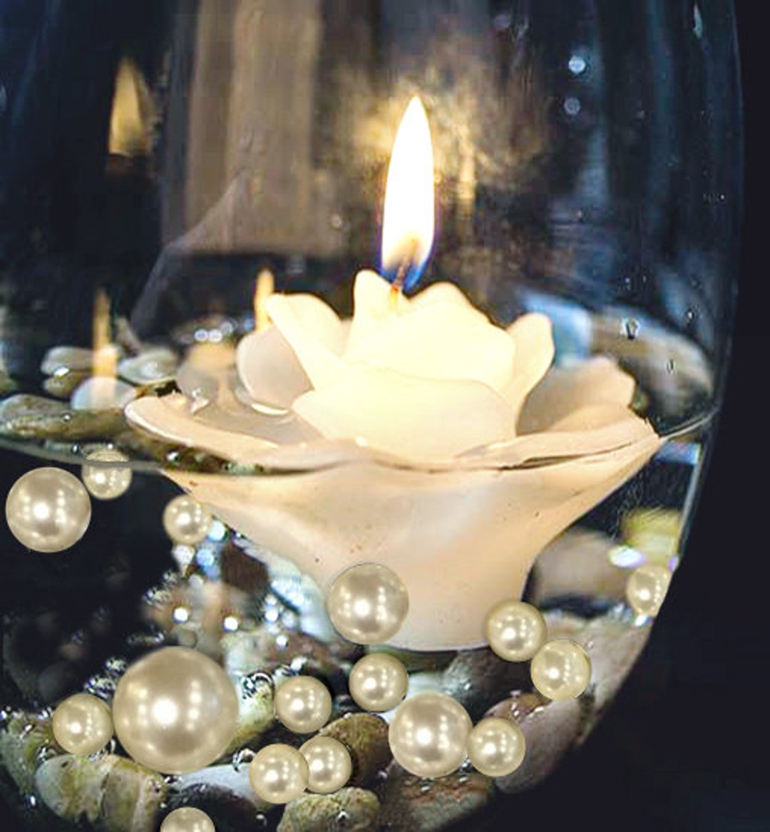 3 bougies flottantes blanc cassé / ivoire fleur. Ensemble de 3