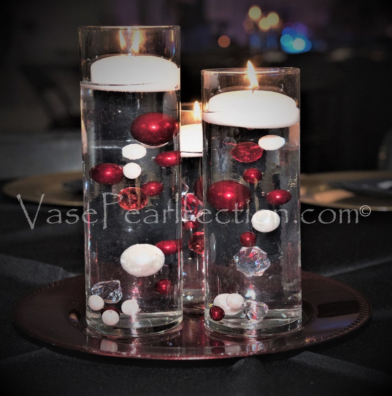 JumboAssorted Sizes Vase Decorations and Table Scatters 120 No Hole Red /& White Pearls with Matching Sparkling Gem Accents