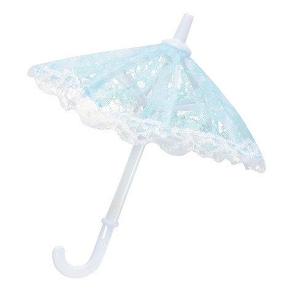 3 Lace Baby Blue Umbrellas - Vintage Style - 7" - Vase and Cake Toppers