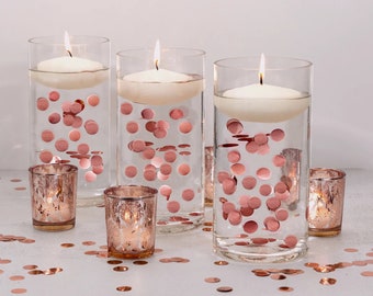 Floating Metallic Rose Gold Confetti - 2000pc - Fills 1 Gallon For Your Vases-Option: 3 Submersible Fairy Lights Strings- Vase Decorations