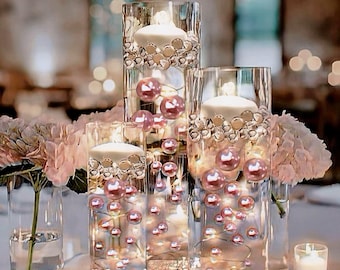 75 Floating Rose Gold Pearls- Large- Option 3 Submersible Fairy Lights Strings Hidable Submersible Batteries- Fills 1 Gallon