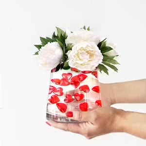 Floating Red Hearts - Lucite - Fills 1 Gallon for Your Vases-With Option: 3 Submersible Fairy Lights Strings