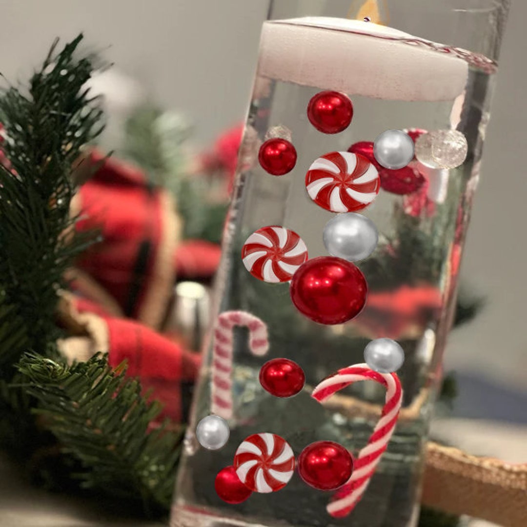 Idee Deco Noel Grand Vase Transparent FLOATING Christmas Candyland Rouge et blanc Cannes de - Etsy France