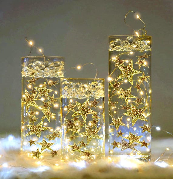 50 Gold Schwimmende Sterne- Funkelnde- Groß- Harz- Option 3 LED- Lichterketten Versteckbare Tauchbatterien- Füllt 1 Gallone