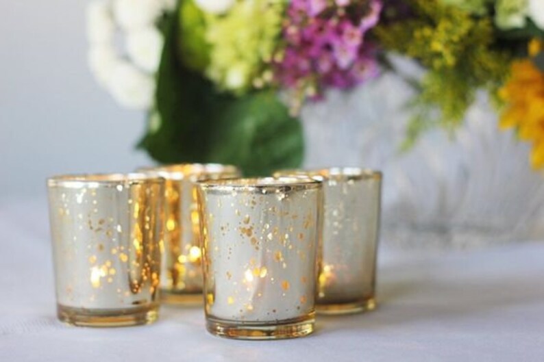 Gold Mercury Glass Votive Candle Holder David Tutera Etsy