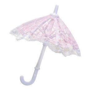 3 Lace Baby Pink Umbrellas - Vintage Style - 7&quot; Tall  - Vase and Cake Toppers