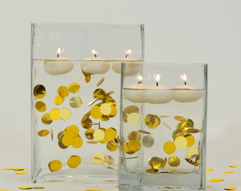 Floating Metallic Gold Confetti - 2000pc - Fills 1 Gallon For Your Vases-With Option: 3 Submersible Fairy Lights Strings- Vase Decorations