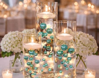 100 Turquoise Blue Floating Pearls & Gems-Large-Option 6 Submersible LED Fairy Lights Strings Hidable Submersible Batteries-Fills 2 Gallons