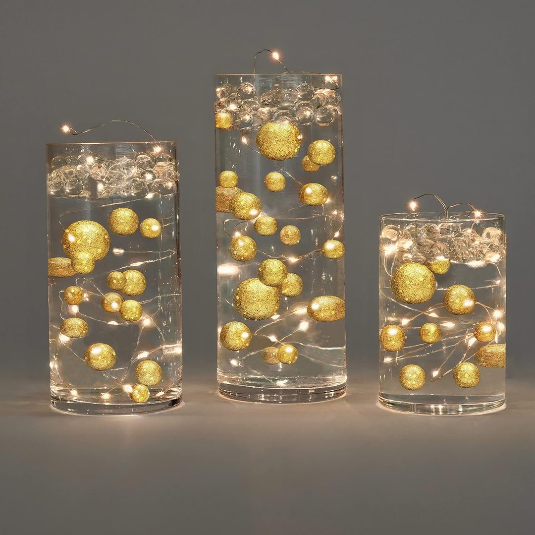 40 Floating Gold Glitter Shiny Pearls-jumbo Sizes-fills 1 Gallon for Your Vases-option: 3 ...