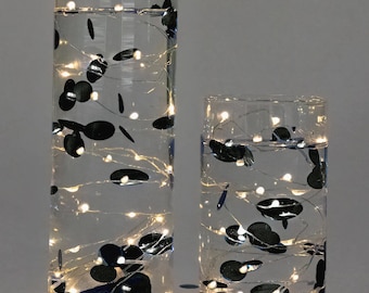 Floating Metallic Black Confetti - 2000pc - Fills 1 Gallon For Your Vases-Option: 3 Submersible Fairy Lights Strings- Vase Decorations