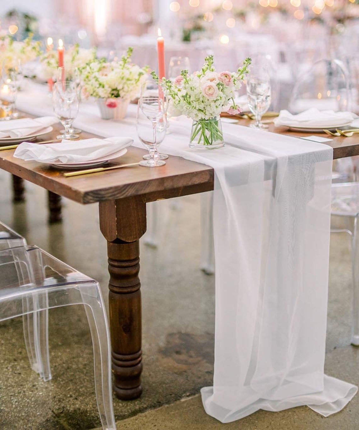 White Chiffon Table Runner 10Ft Long 27x120 Inches Romantic Etsy