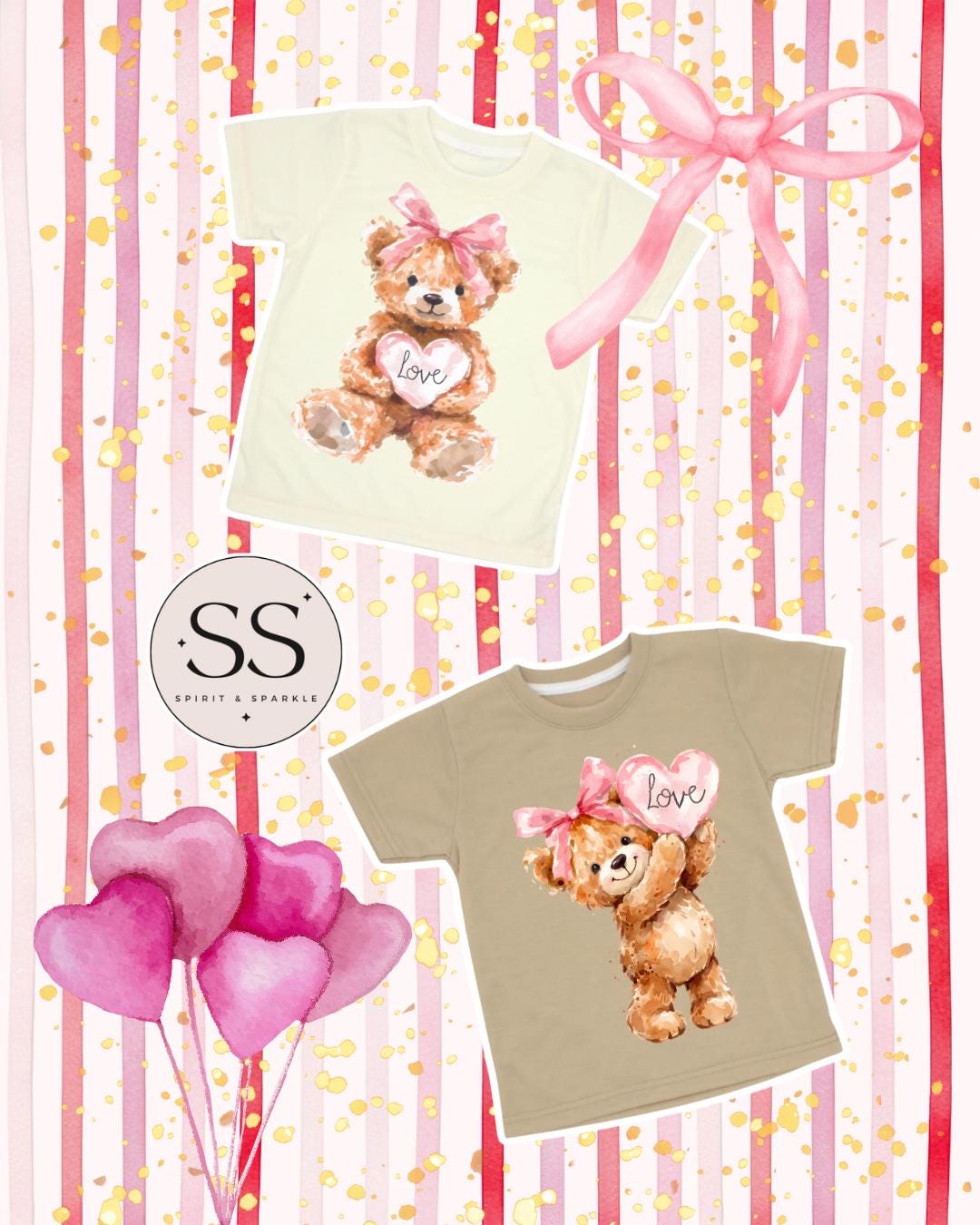 Teddy Bear Shirt With Pink Bow | Watercolor Valentines Teddy Bear Tee ...