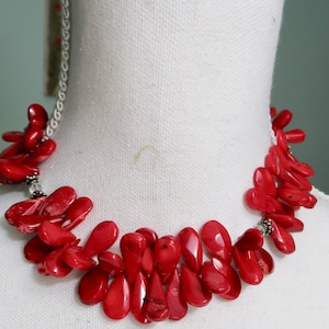 Art DecoVintage Sterling Silver Red Jasper Chunky Necklace choker style 17&quot; 1 inch Stones