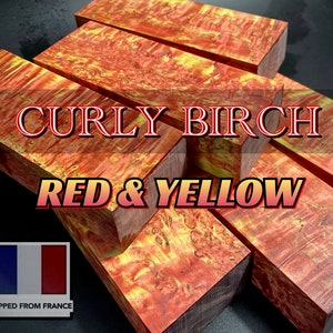 CURLY BIRCH Stabilized Wood, Red & Yellow Color Blanks for Woodworking. France Stock.