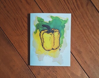 Yellow Pepper Notecard/Painted Stationary/Watercolor and Ink Print