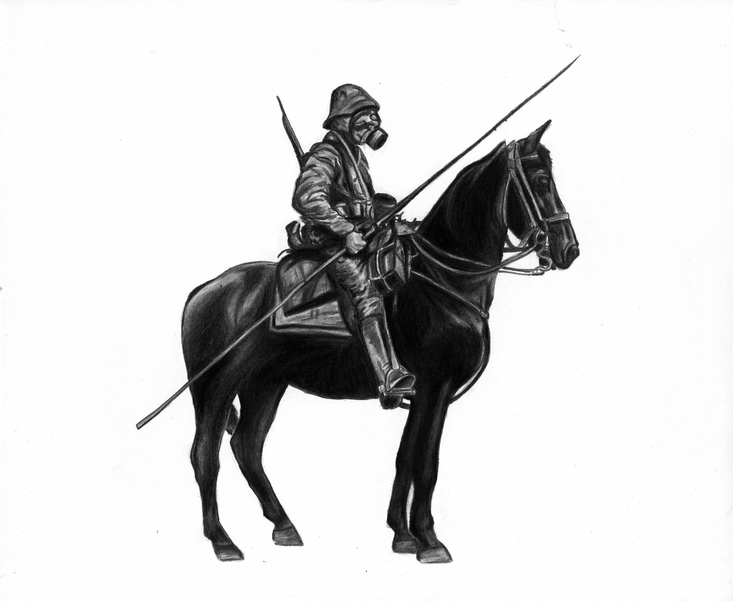 World War I German Lancer / Charcoal Drawing / 11 X
