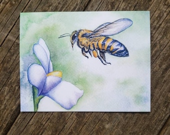 Honeybee Notecard/Watercolor Stationary/Watercolor Print