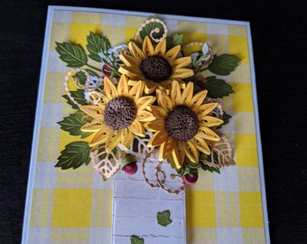 3D Flower Quilled Greeting Card - Birthday- Anniversary - Wedding All Purpose Card-Handmade