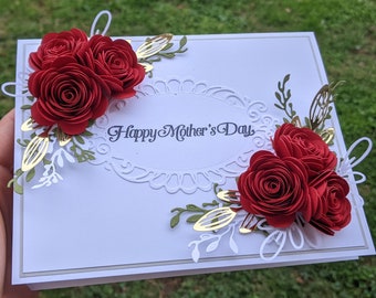 3D Rose Quilling Card: Handmade Mother's Day or Birthday Card
