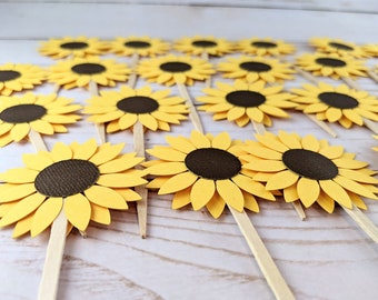 Set of 24 pcs Sunflower Cupcake Topper, Sunflower Theme Party,First Birthday, Sunflower Topper, 2" Sunflower - Art Paper - Handmade