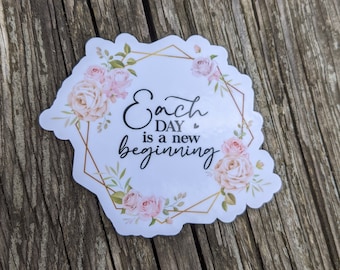 Motivational Vinyl Sticker: Floral 'New Beginning' Laptop Decal