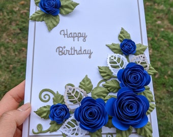 3D Royal Blue Rose Birthday Card-Mothers Day Card-Anniversary Card-Wedding Card-Thank You Card- All Purpose Greeting Cards- Handmade