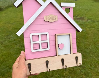 Llavero de madera rosa personalizado / Decoración de entrada estilo casa de campo, regalo de cierre para agente inmobiliario, regalo de inauguración de casa