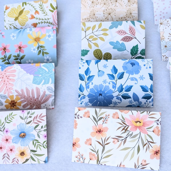 12 Assorted Floral Designs Mini Envelopes / Mini Cards / Thank you Envelope / Blank Cards / Gift Card Envelopes / Love Notes / Note Cards