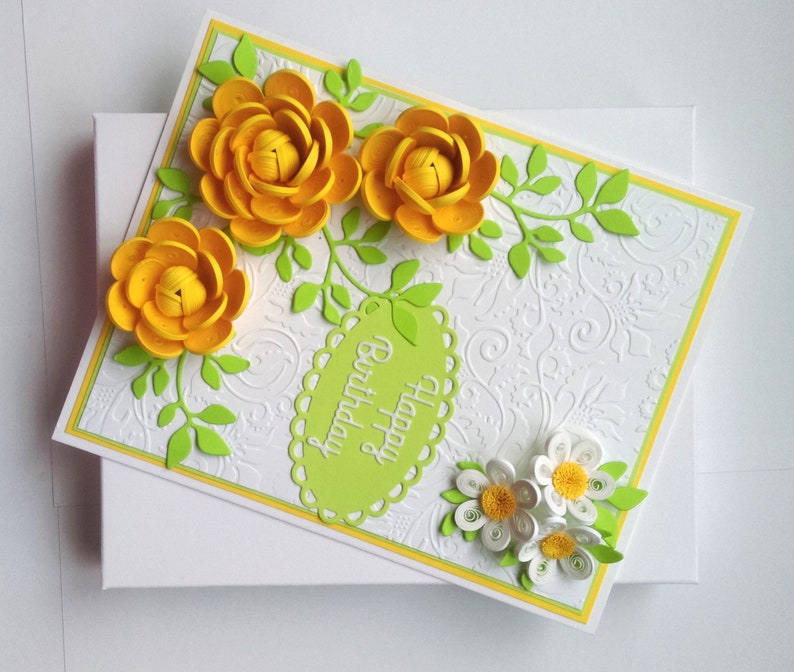 Rose Quilled Greeting Card Happy Birthday Card Mothers Day Card Thank You Card Handmade