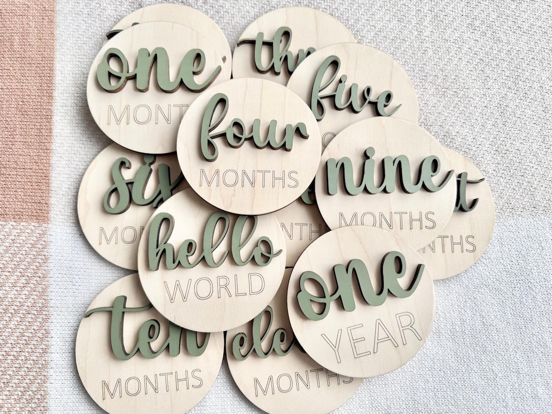 Wooden Baby Monthly Milestone Discs – Natural Wood Nursery Decor, Photo ...