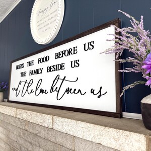 Bless the Food Before Us Sign – Rustic Farmhouse Kitchen Wall Decor - Kitchen Decor