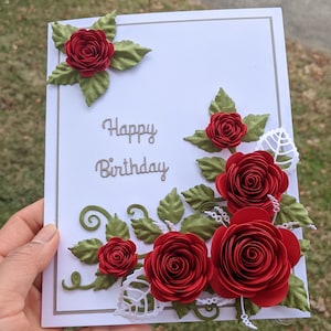 3D Rose Mothers Day Quilling Card-Happy Birthday-Mothers Day Quilled Greeting Card-Anniversary Card-Handmade Quilled Card