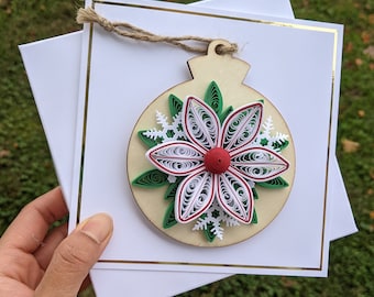 Paper Quilled Removable  Ornament Greeting Christmas Card/Ornament with Card Base/Removable Ornament/Handmade