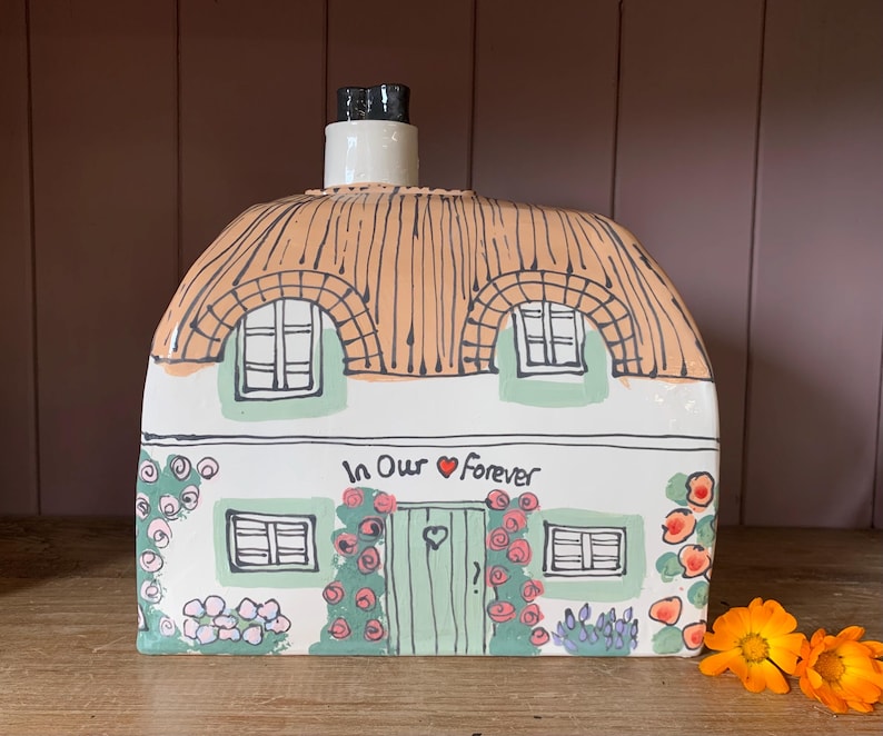 Handmade Cottage Urn, Ceramic House for Ashes, Personalized Inscription, Large Urn for Adult image 6