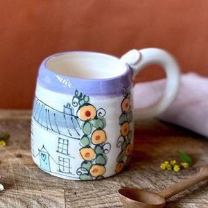 Pottery mug, handmade mug, large mug, tea cup, coffee cup, cottage, birthday, gift, present, wedding, house warming ,cottage core image 1