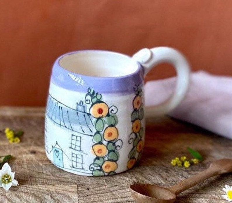 Pottery mug, handmade mug, large mug, tea cup, coffee cup, cottage, birthday, gift, present, wedding, house warming ,cottage core image 1