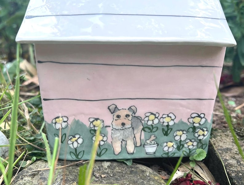 Personalized Dog Urn for Ashes, Hand-Painted Ceramic Pet Memorial Keepsake House image 3