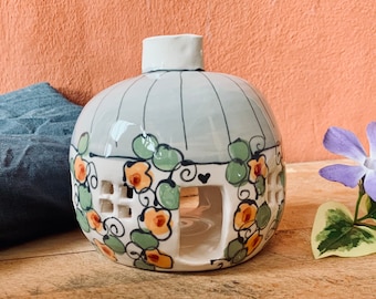 Handmade Cottage Tealight Holder: Pottery Night Light