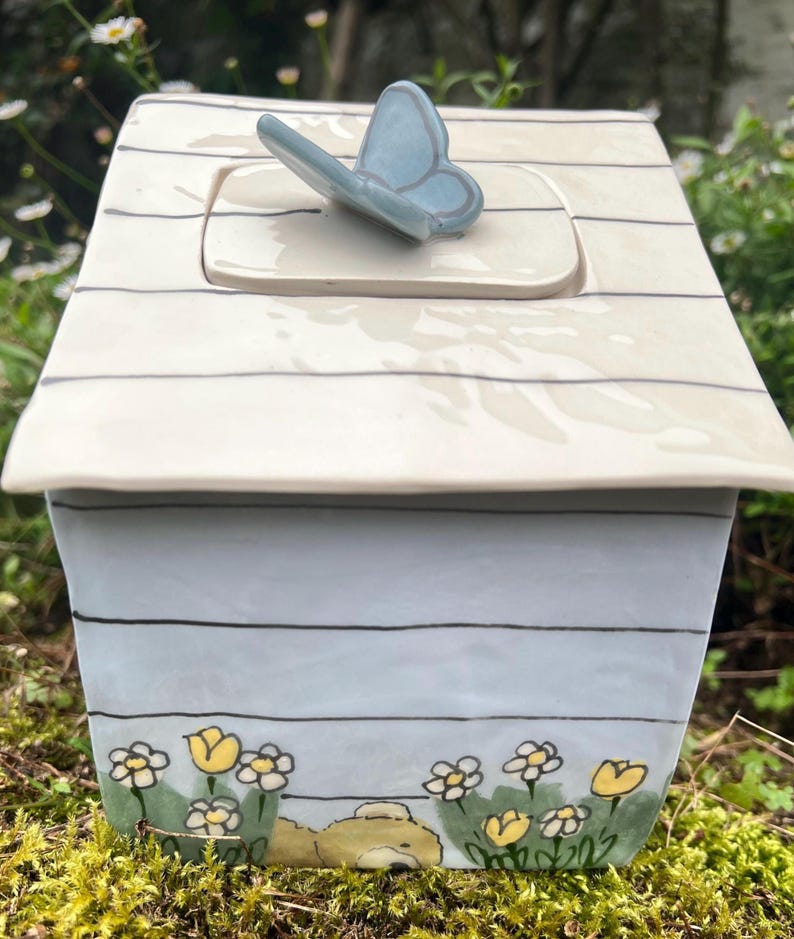 Personalized Dog Urn for Ashes, Hand-Painted Ceramic Pet Memorial Keepsake House image 17