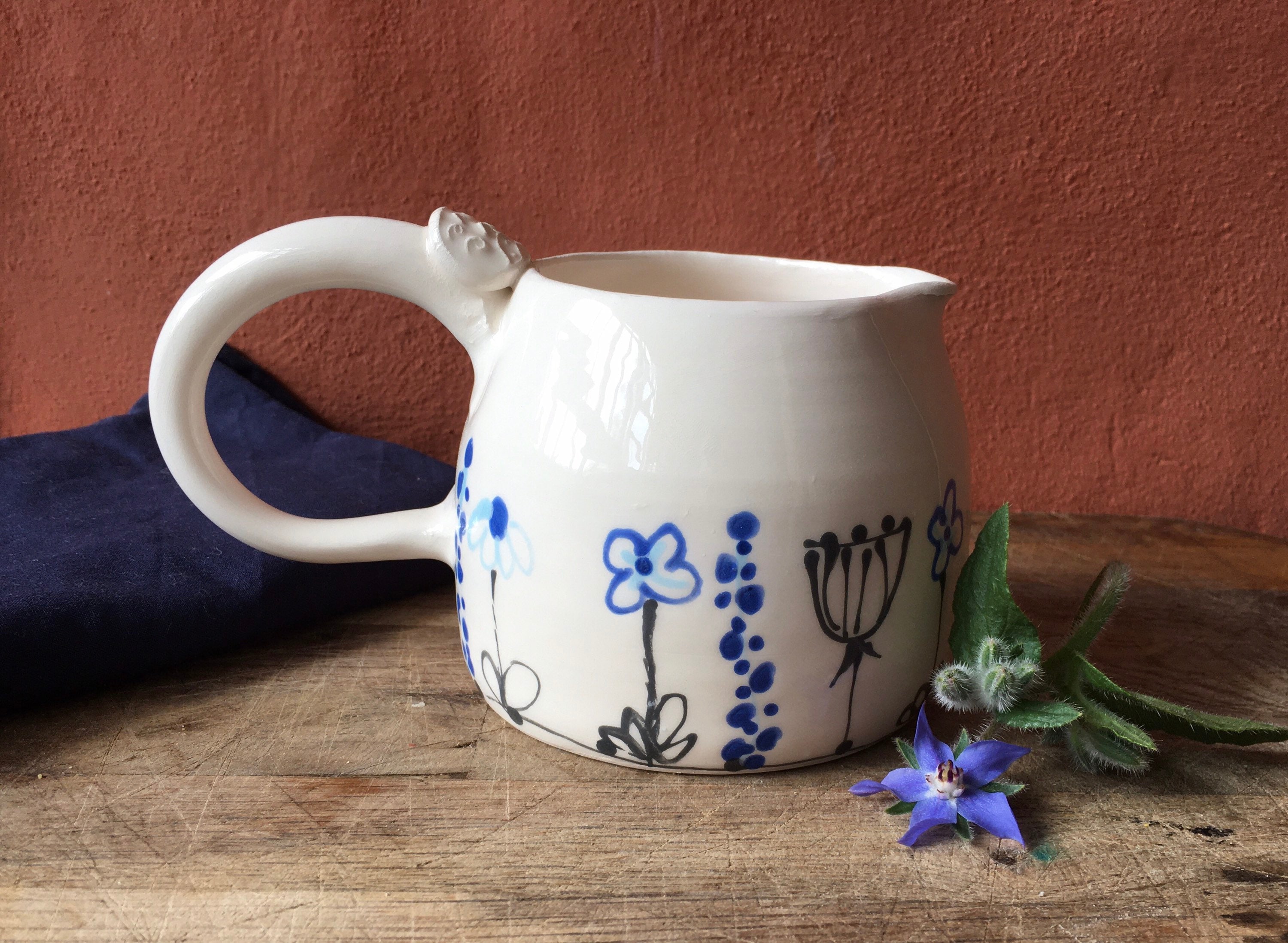 Handmade Ceramic Milk Jug: Cottage Garden Design
