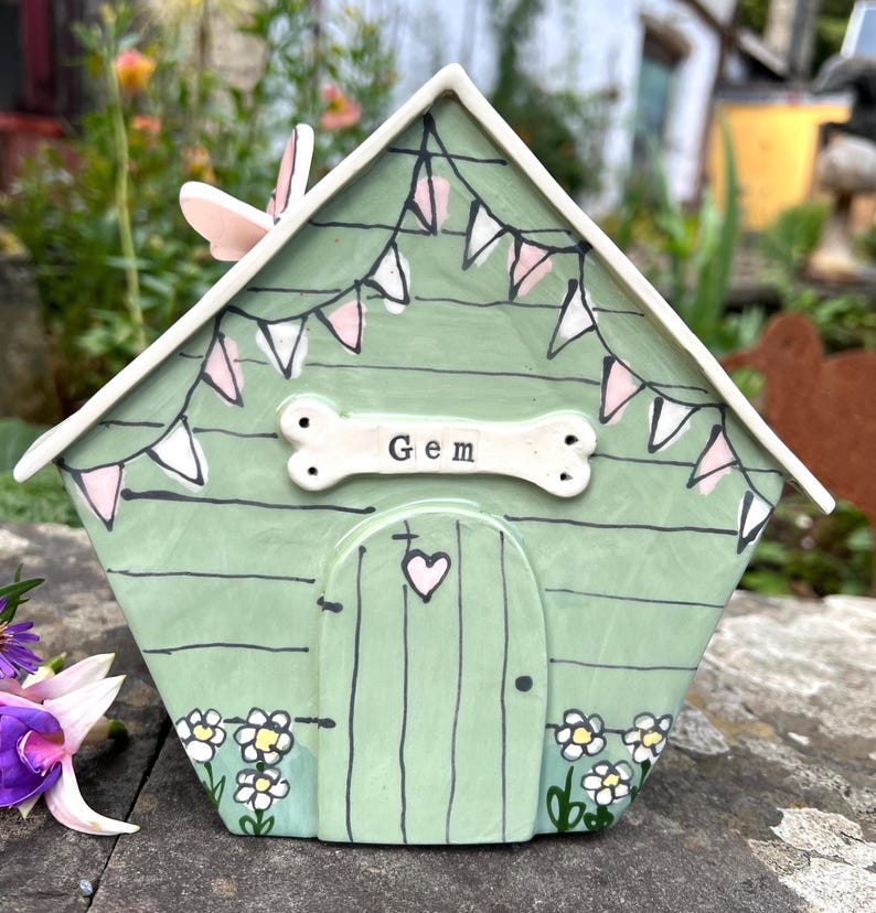Personalized Dog Urn for Ashes, Hand-Painted Ceramic Pet Memorial Keepsake House image 2